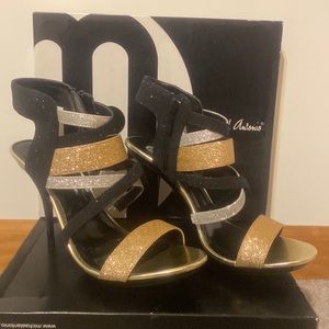 Black Silver and Gold Glitter Heels Size 10